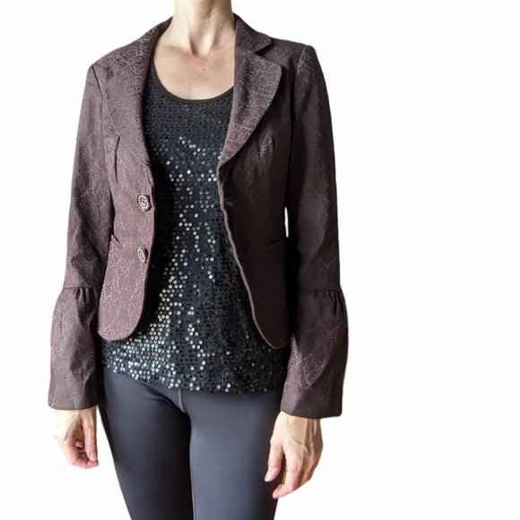 Tristan & Iseut vintage brown brocade jacket with bell sleeves - Picture 3 of 14